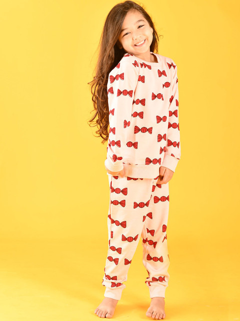 

Anthrilo Girls Pink Printed Cotton Night suit