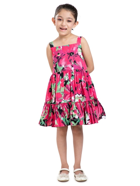 

BYB PREMIUM Fuchsia & Green Floral Fit & Flare Dress