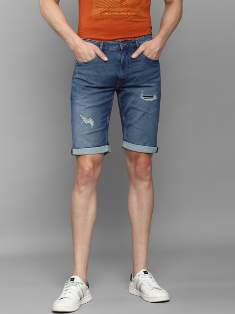 

Louis Philippe Jeans Men Blue Washed Slim Fit Denim Shorts