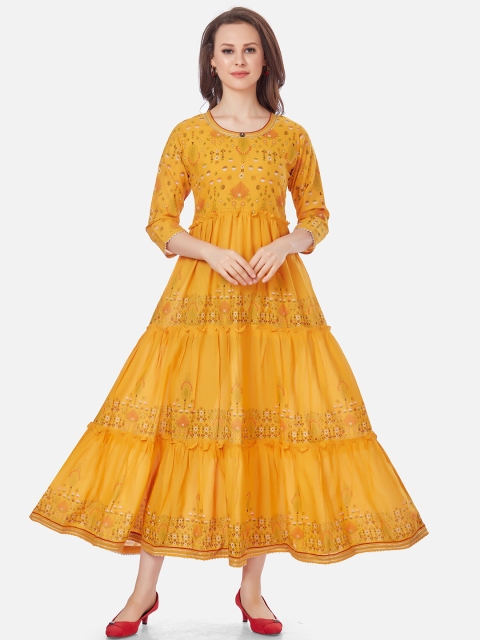 

Kiana Women Mustard Yellow Ethnic Motifs Ethnic Maxi Dress