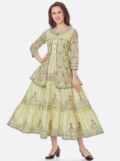 

Kiana Green Ethnic Motifs A-Line Maxi Dress