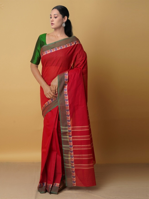 

Unnati Silks Women Red & Green Zari Pure Cotton Venkatagiri Saree