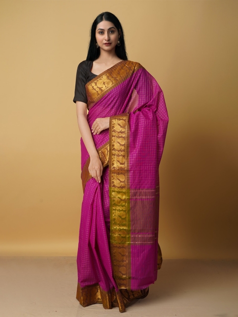 

Unnati Silks Purple & Gold-Toned Woven Design Zari Pure Cotton Venkatgiri Saree