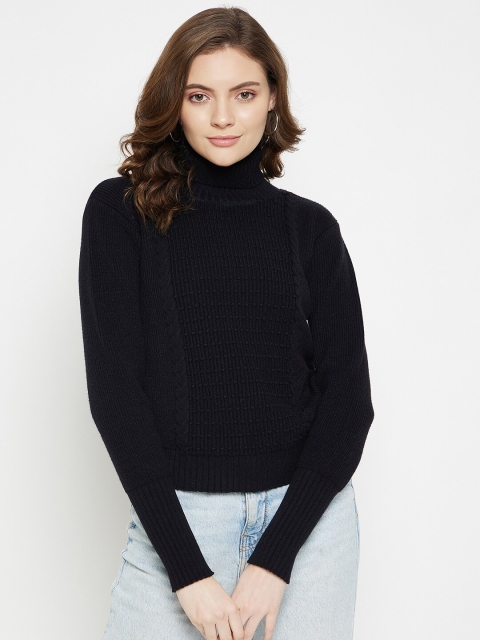 

CAMLA Women Black Solid Cable Knit Pullover Sweater