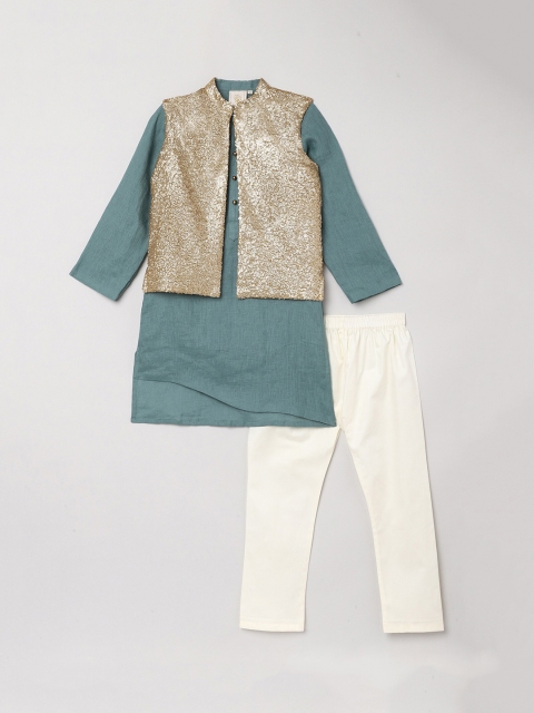 

BYB PREMIUM Boys Khaki Layered Linen Kurta with Pyjamas