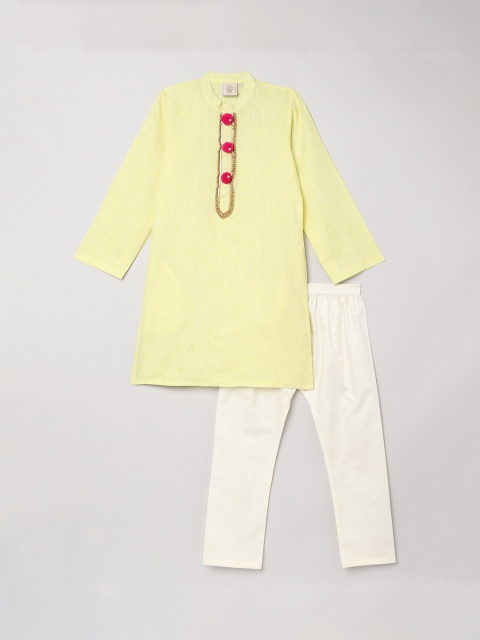 

BYB PREMIUM Boys Yellow Gotta Patti Linen Kurta with Pyjamas