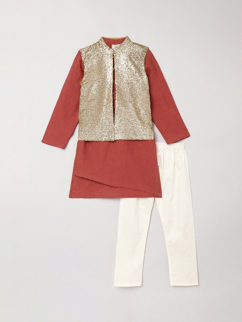 

BYB PREMIUM Boys Rust Linen Kurta with Pyjamas and Nehru Jacket