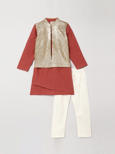 

BYB PREMIUM Boys Rust Linen Kurta with Pyjamas