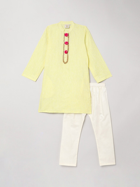

BYB PREMIUM Boys Green Linen Kurta with Pyjamas, Yellow