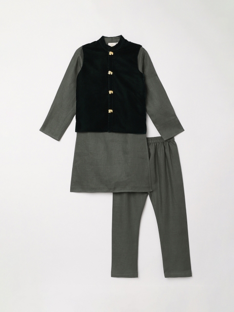 

BYB PREMIUM Boys Olive Green Linen Kurta with Pyjamas