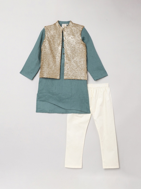 

BYB PREMIUM Boys Green Linen Kurta with Pyjamas