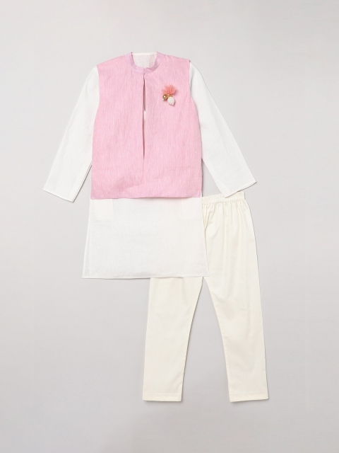 

BYB PREMIUM Boys White Linen Kurta with Pyjamas & Nehru jacket