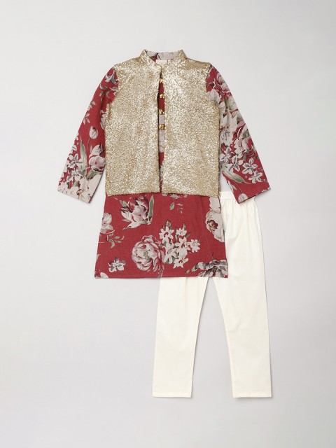 

BYB PREMIUM Boys Rust Ethnic Motifs Printed Linen Kurta with Trousers