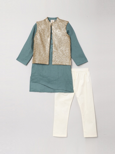 

BYB PREMIUM Boys Khaki Linen Kurta with Pyjamas With Nehru Jacket