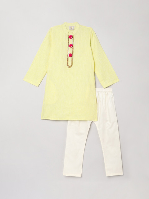 

BYB PREMIUM Boys Green Beads and Stones Linen Kurta with Pyjamas