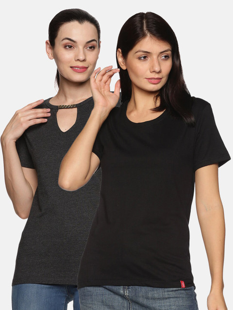

NOT YET by us Women Charcoal Set of 2 T-shirt