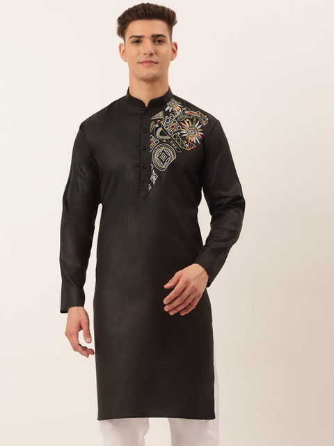 

Jompers Men Black Floral Thread Work Kurta