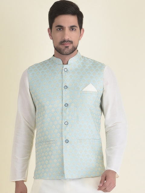 

DEYANN Men Blue Woven-Design Nehru Jacket