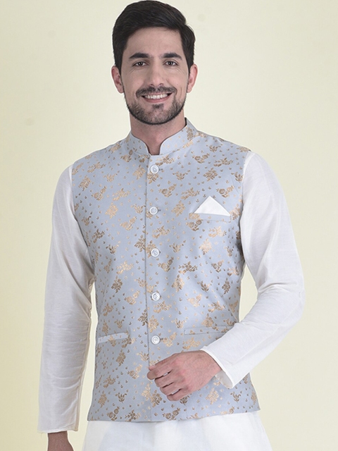 

DEYANN Men Grey Woven Design Nehru Jacket