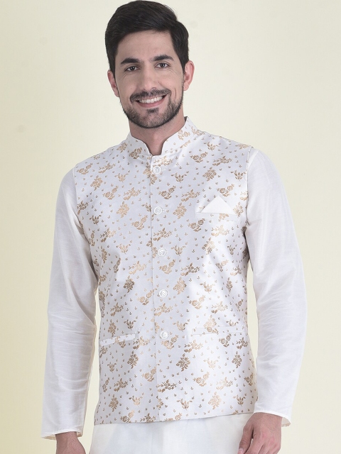 

DEYANN Men Off White Woven-Design Nehru Jacket