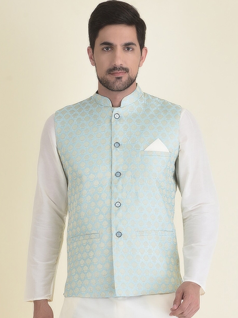 

DEYANN Men White Kurta with Trousers With Nehru Jacket