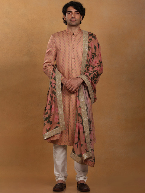 

Masaba Men Pink Printed Sherwani Set With Dupatta
