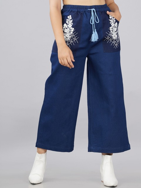 

SUMAVI-FASHION Women Blue Embroidered Trousers