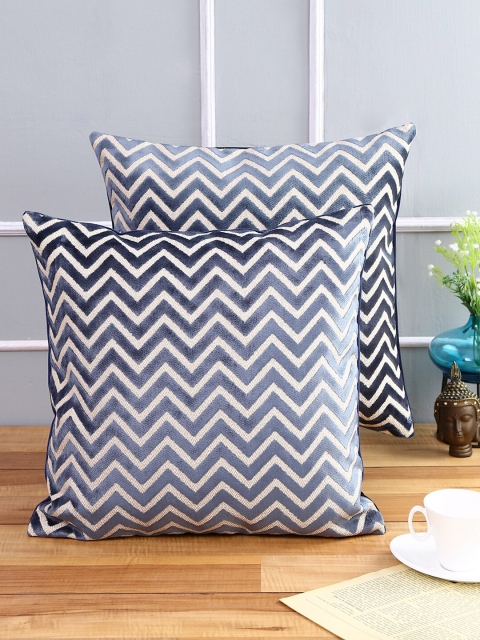 

Just Home Navy Blue & Off White Set of 2 Geometric Square Cushion Covers