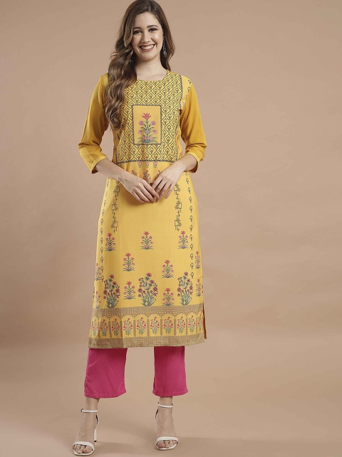 

KALINI Women Yellow Floral Printed Crepe Kurta