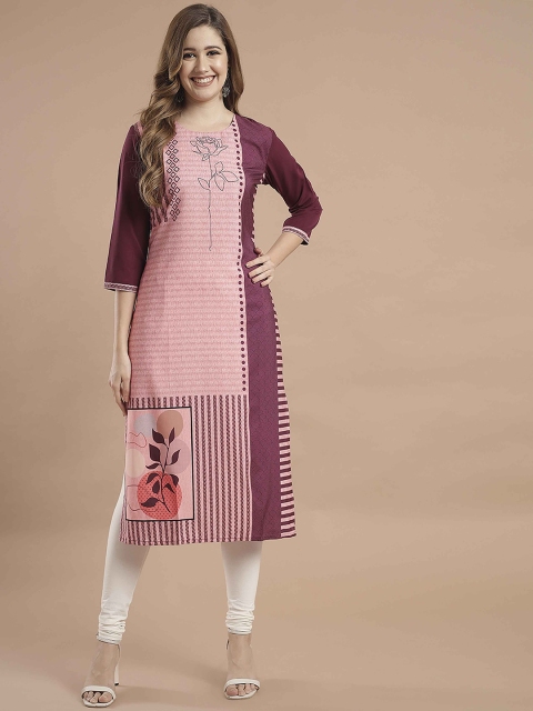 

KALINI Women Maroon Floral Printed Crepe Kurta
