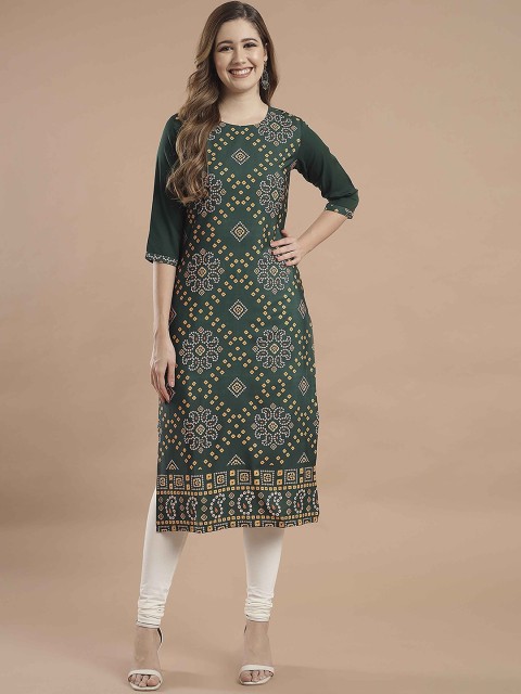

KALINI Women Green Geometric Printed Crepe Kurta