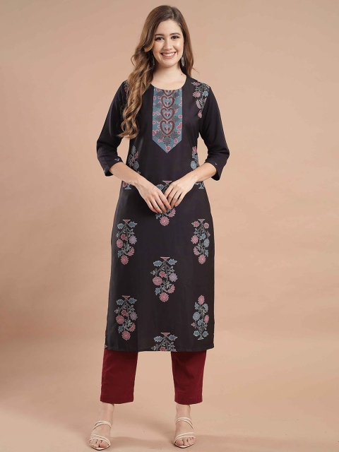 

KALINI Women Black Geometric Printed Flared Sleeves Crepe Kurta