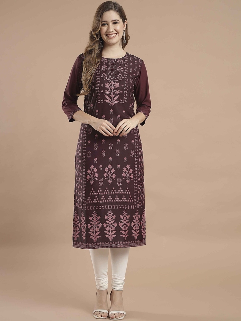 

KALINI Women Maroon Ethnic Motifs Printed Straight Kurta