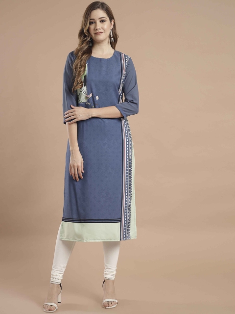 

KALINI Women Blue & Green Geometric Printed Crepe Kurta