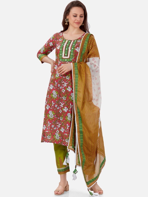 

Kiana Women Maroon Floral Yoke Design Pure Cotton Kurta with Palazzos & With Dupatta