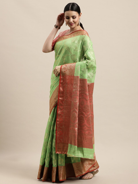 

SANGAM PRINTS Green & Maroon Ethnic Design Saree