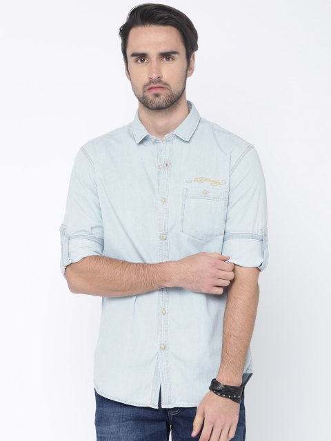 

Ed Hardy Men Blue Regular Fit Solid Denim Shirt