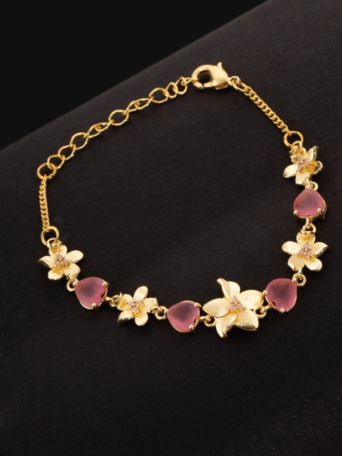 

Voylla Women Gold-Toned & Pink Brass Gold-Plated Link Bracelet