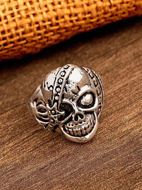 

Voylla Silver-Plated Devil Collection Brass Skull Finger Ring