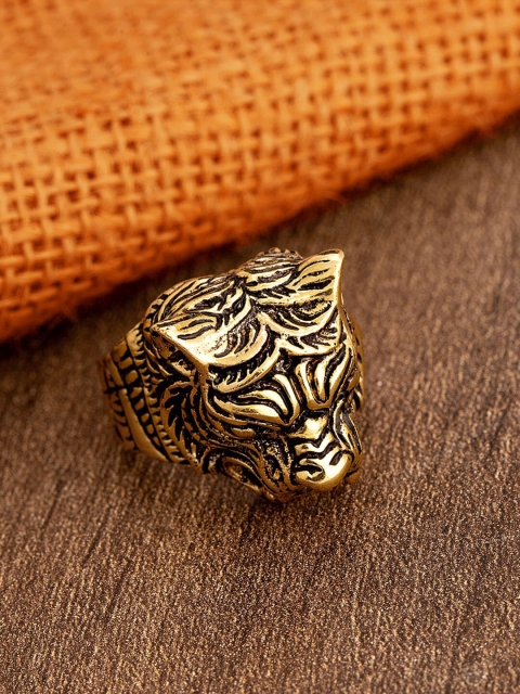 

Dare by Voylla Men Gold-Plated Tiger Ting Charm Finger Ring
