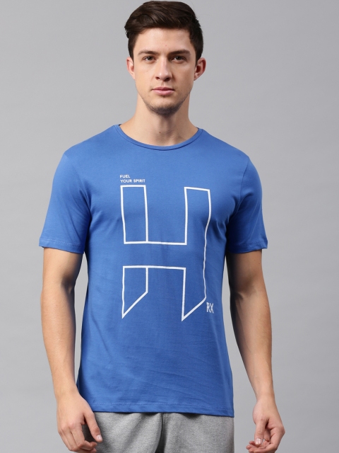 HRX by Hrithik Roshan Men Blue Printed Round Neck T-shirt available at myntra for Rs.209