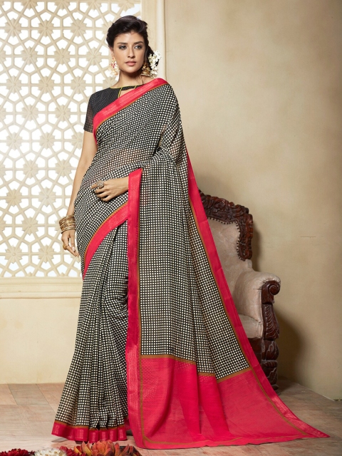 

Shaily Black & Red Checked Zari Silk Cotton Saree
