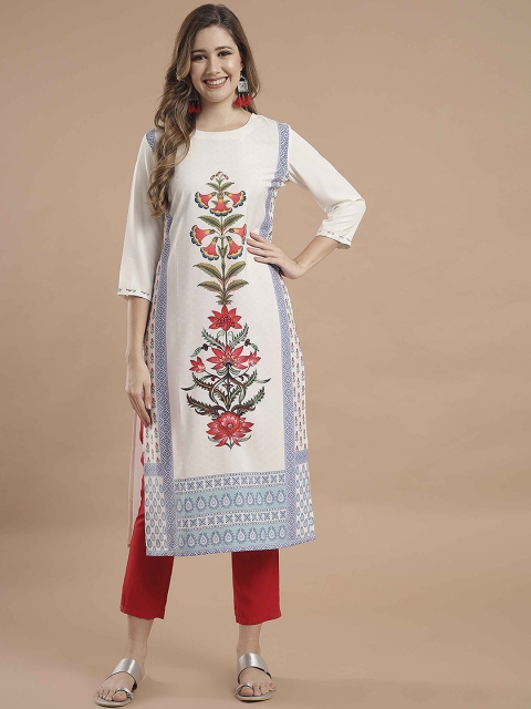 

KALINI Women White Floral Printed Crepe Kurta