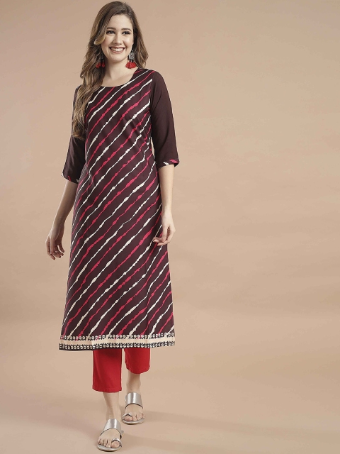 

KALINI Women Maroon Leheriya Striped Crepe Kurta