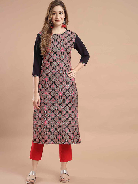 

KALINI Women Black Geometric Crepe Kurta