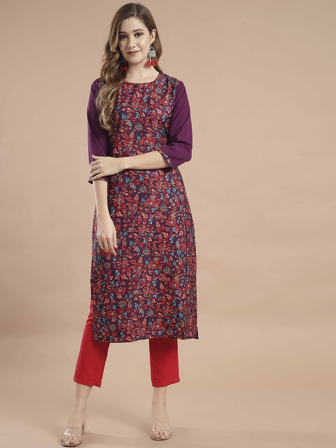 

KALINI Women Maroon Floral Printed Crepe Kurta