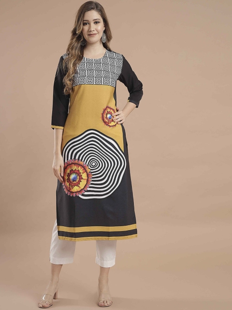 

KALINI Women Black & Yellow Printed Crepe Kurta
