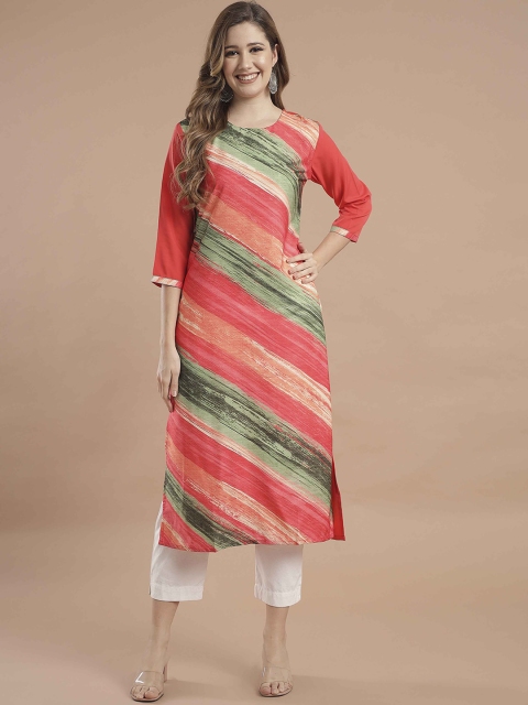 

KALINI Women Red & Green Striped Crepe Straight Kurta