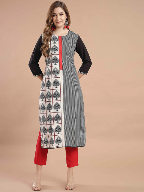 

KALINI Women Black Geometric Crepe Digital Printed Kurta