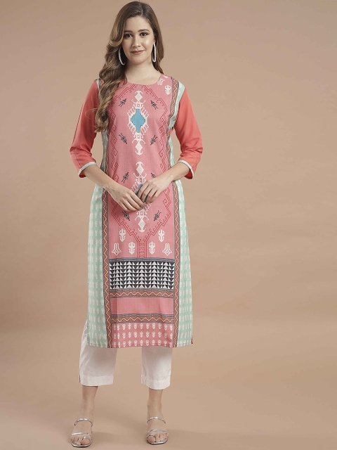 

KALINI Women Pink Geometric Embellished Crepe Kurta